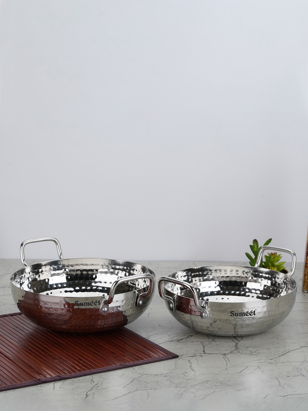 

Sumeet Grey 2-Pieces Stainless Steel Kadai Cookware, Silver