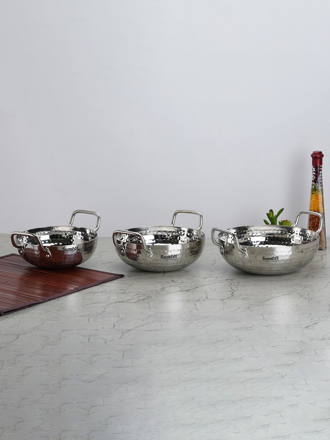 

Sumeet Grey 3 Pieces Stainless Steel Kadhai Cookware, Silver