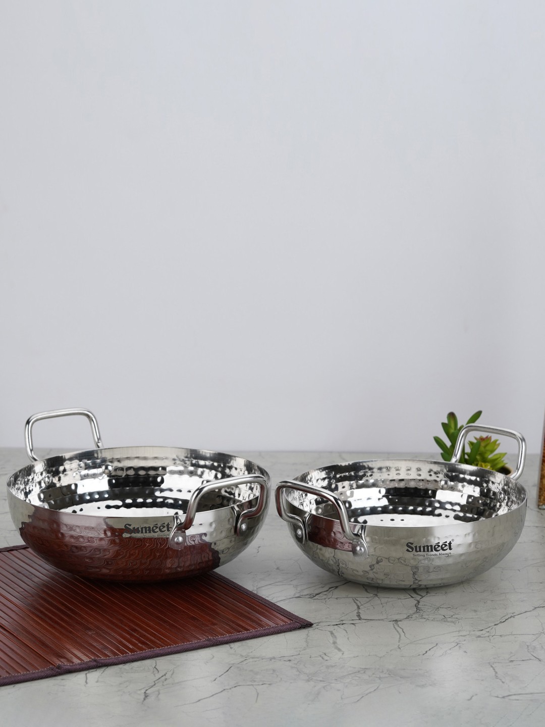 

Sumeet 2 Pcs Dishwasher Safe Stainless Steel Kadhai Cookware, Silver