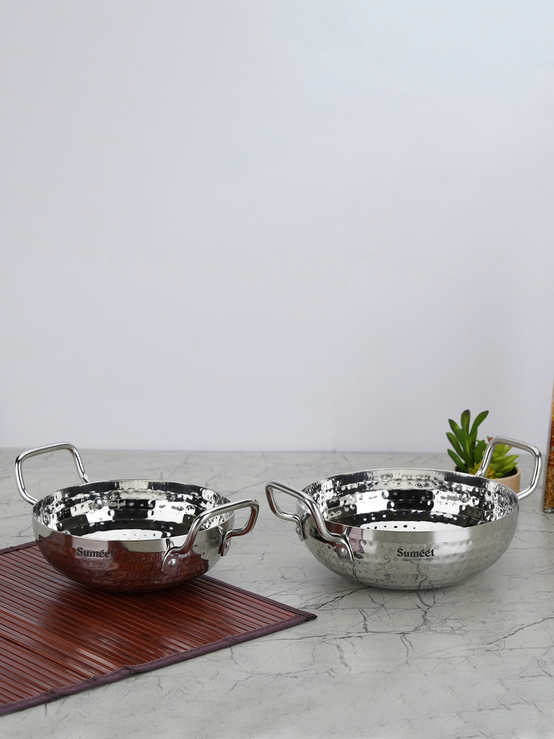 

Sumeet 2 Pcs Dishwasher Safe Stainless Steel Kadhai Cookware, Silver