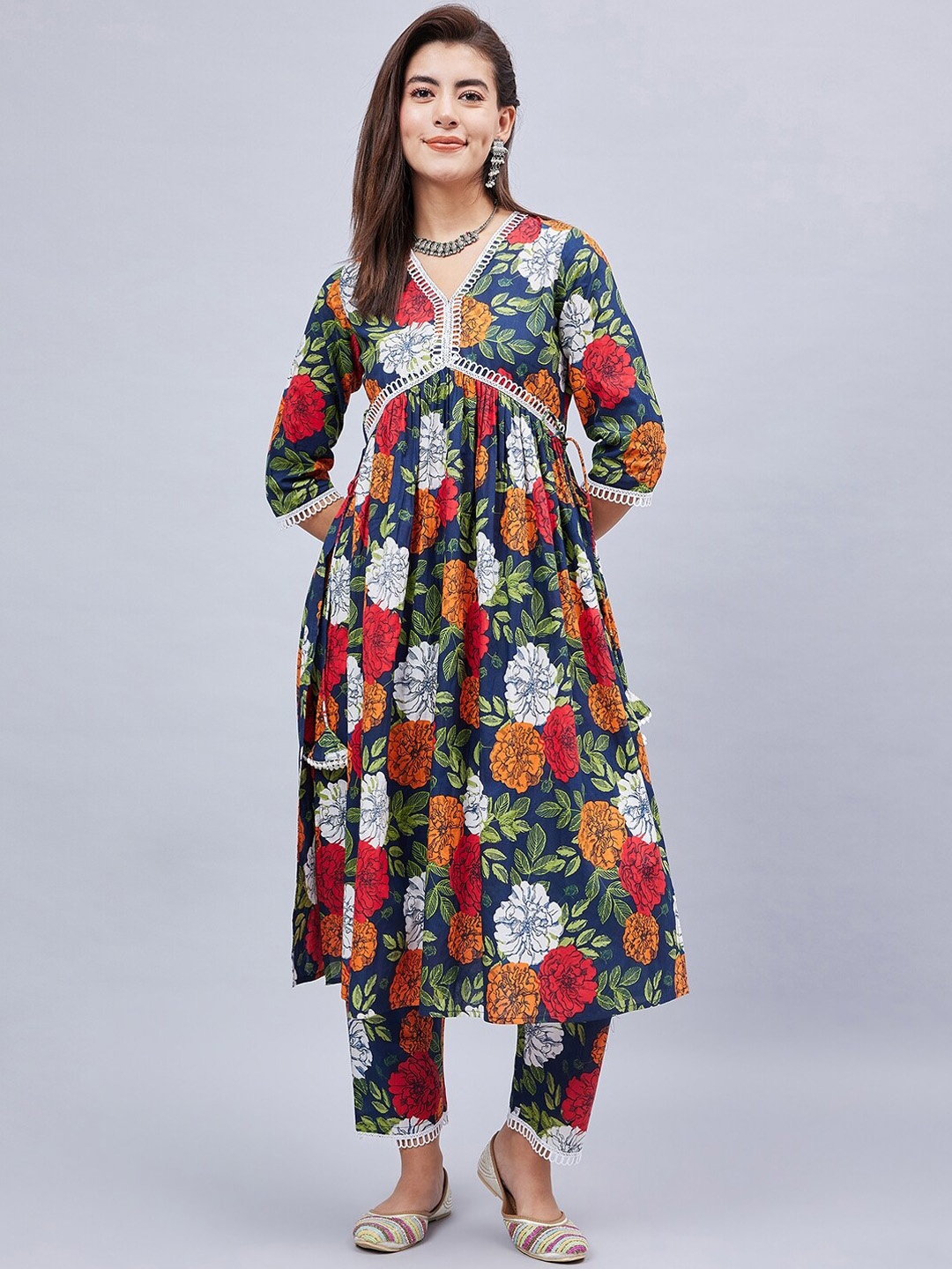 

WineRed Floral Printed Empire Pure Cotton Kurta With Salwar, Blue