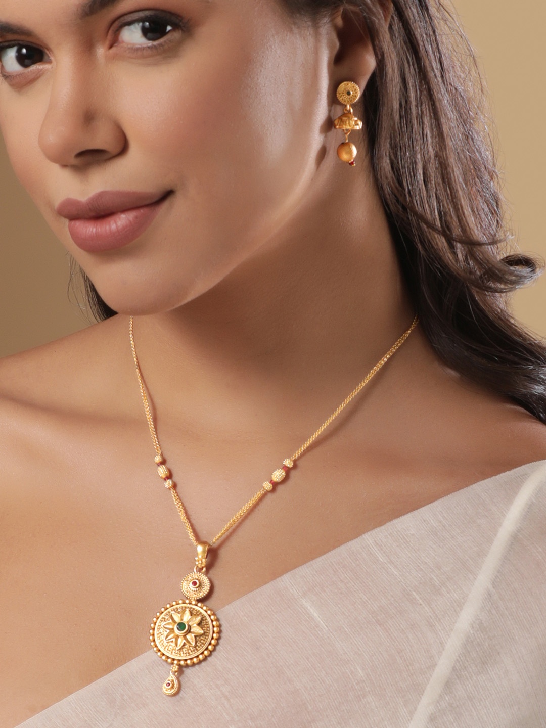 

Rubans 24K Gold-Plated Stone-Studded & Beaded Jewellery Set