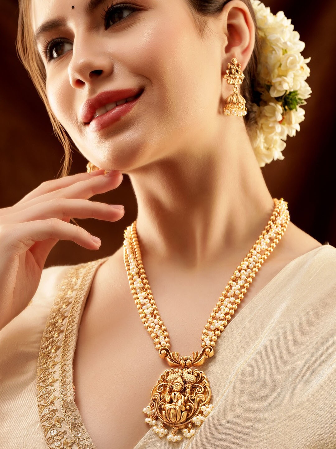 

Rubans Divine 22 KT Gold Plated Goddess Lakshmi Temple Necklace Set