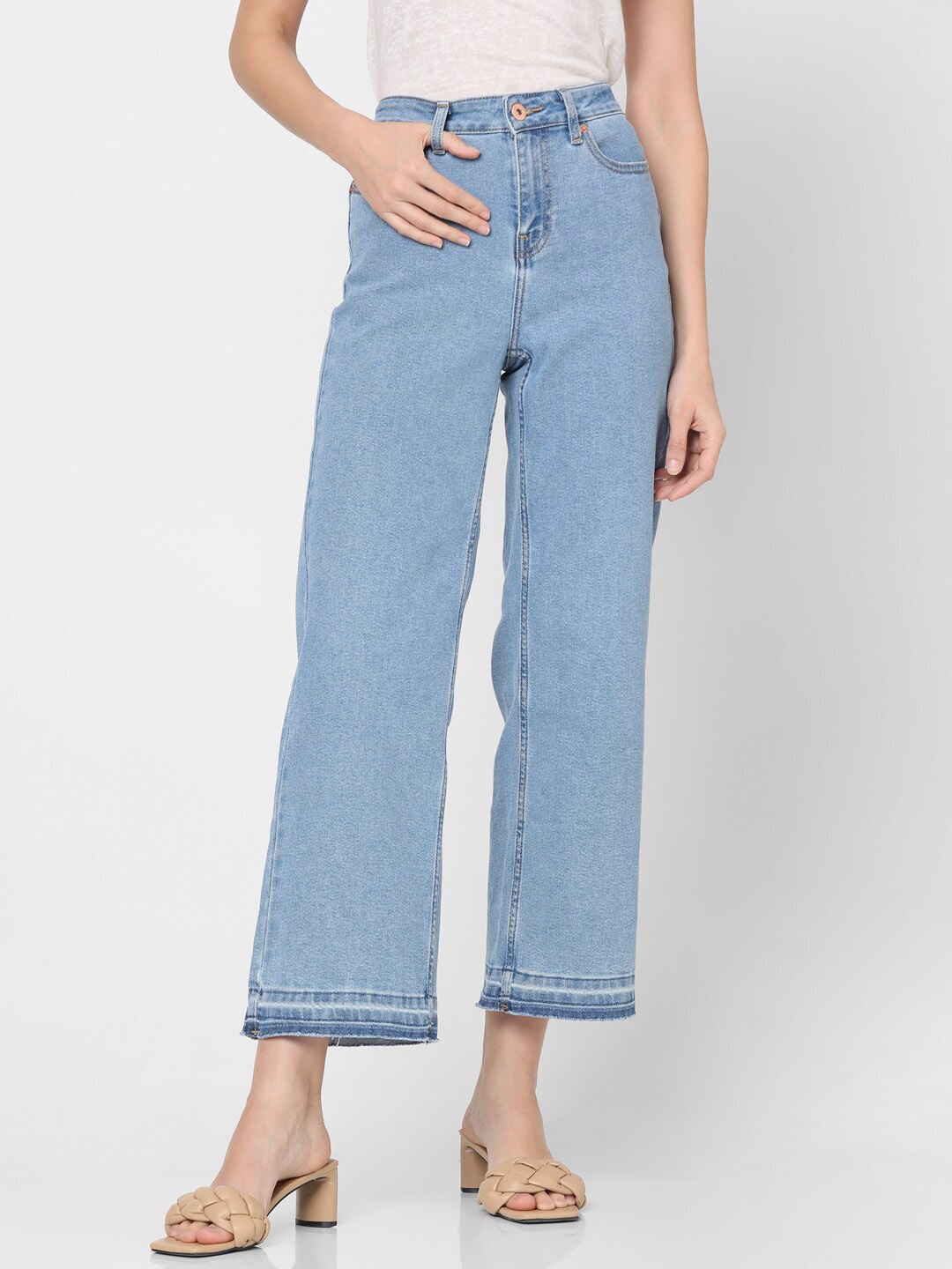 

Vero Moda Women Wide Leg High-Rise Clean look Light Fade Stretchable Jeans, Blue