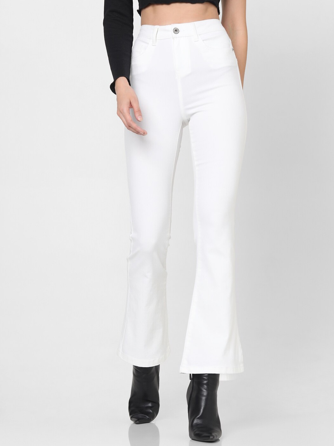 

Vero Moda Women Flared High-Rise Stretchable Cropped Jeans, White