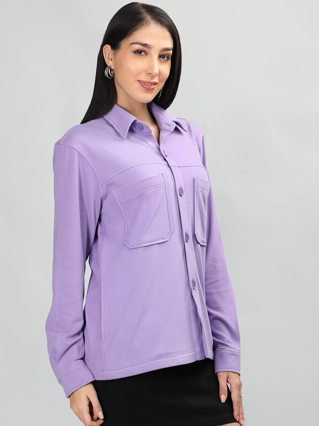 

Dlanxa Spread Collar Casual Shackets, Lavender