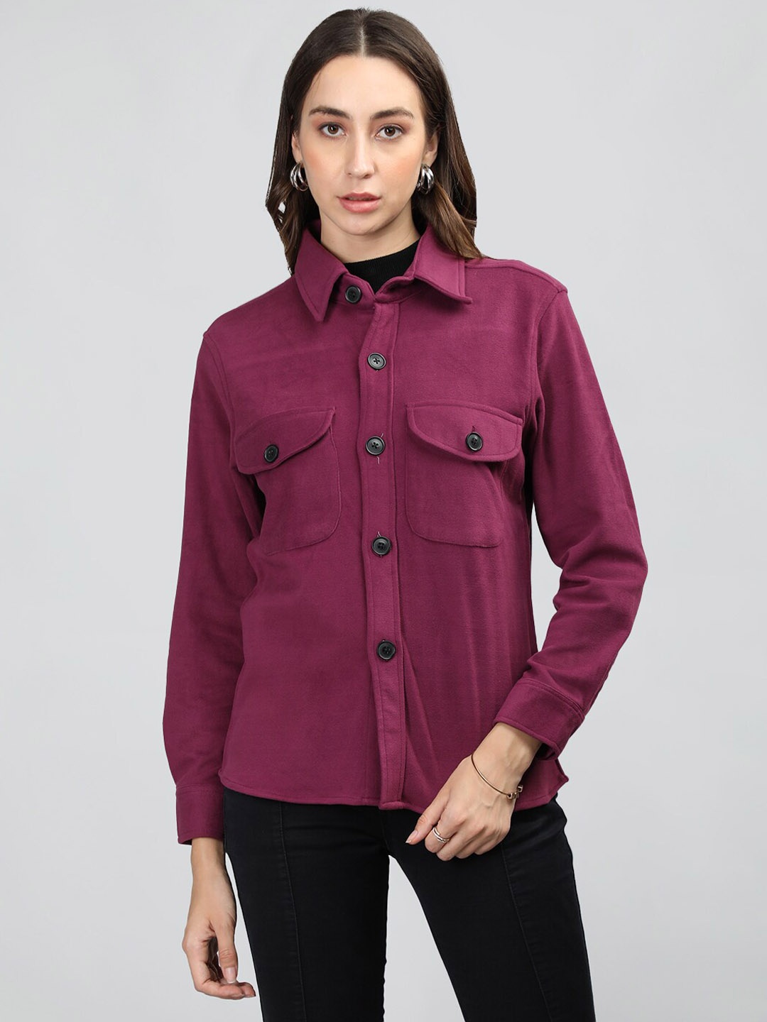 

Dlanxa Spread Collar Casual Shackets, Magenta