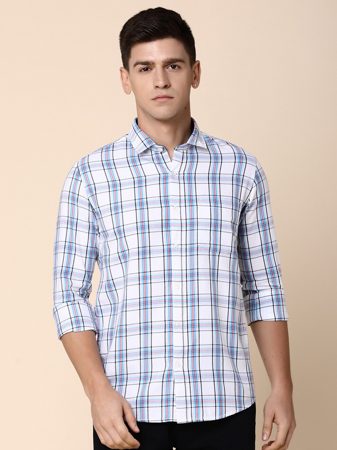 

V-Mart Tartan Checked Twill Cotton Casual Shirt, White