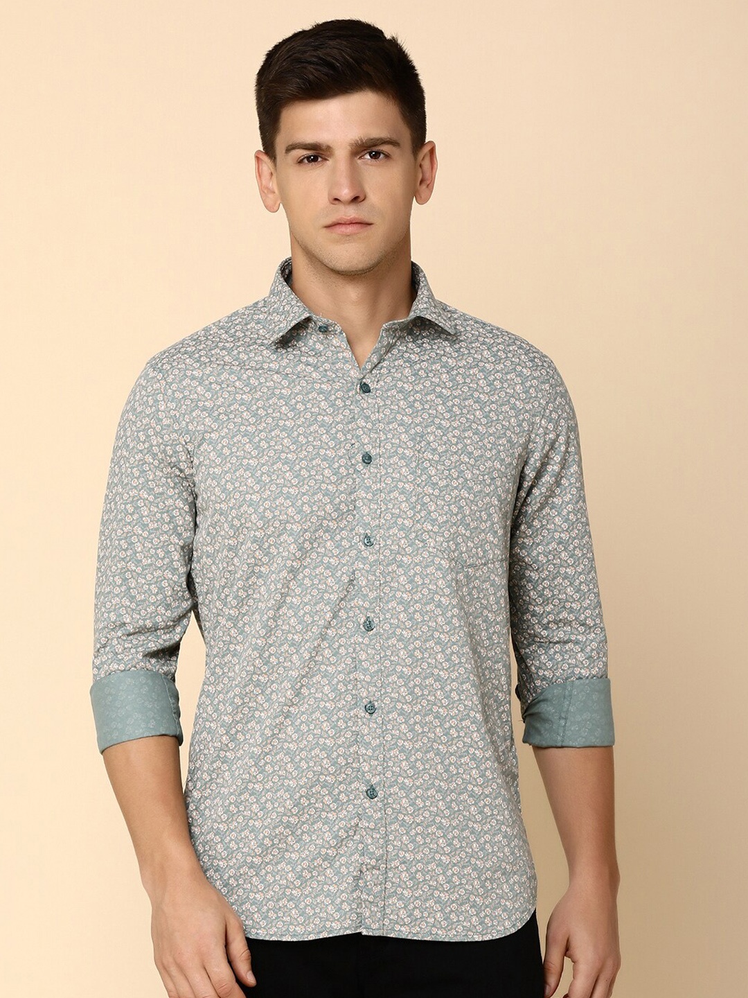 

V-Mart Floral Printed Cotton Casual Shirt, Green