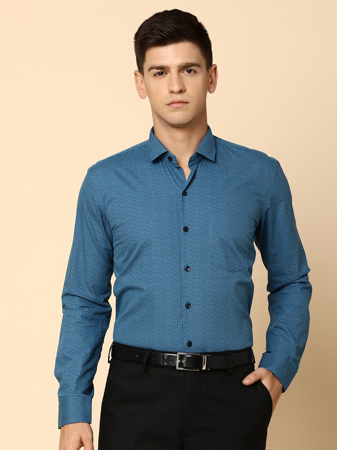 

J White by Vmart Micro Ditsy Printed Cotton Formal Shirt, Blue