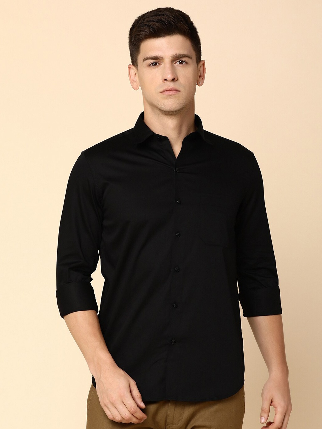 

V-Mart Opaque Satin Casual Shirt, Black