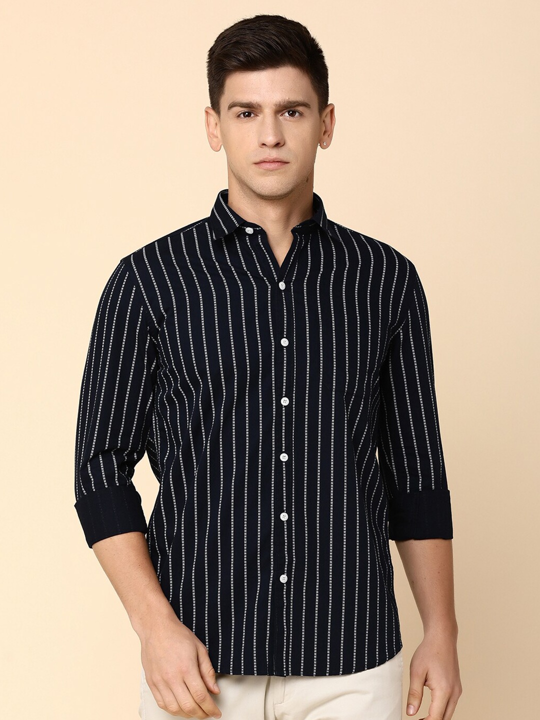 

V-Mart Striped Regular Fit Opaque Cotton Casual Shirt, Blue