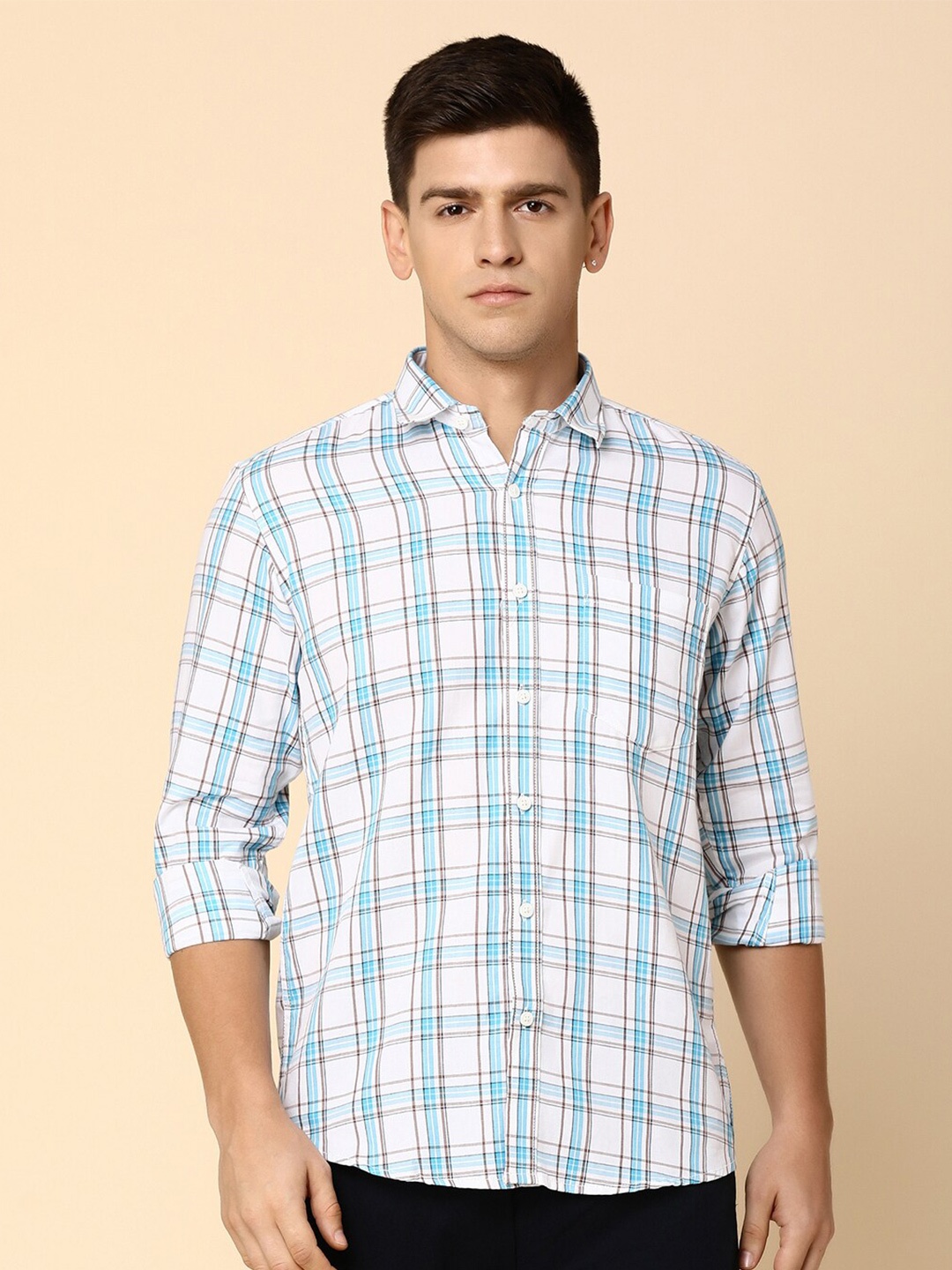 

V-Mart Tartan Checked Twill Cotton Casual Shirt, White