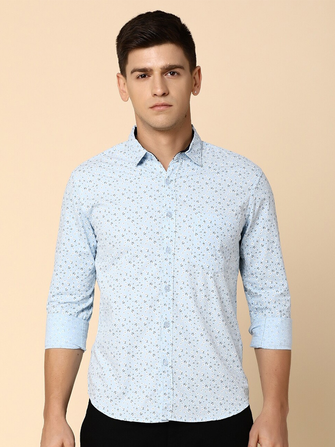 

V-Mart Floral Printed Slim Fit Opaque Cotton Casual Shirt, Blue