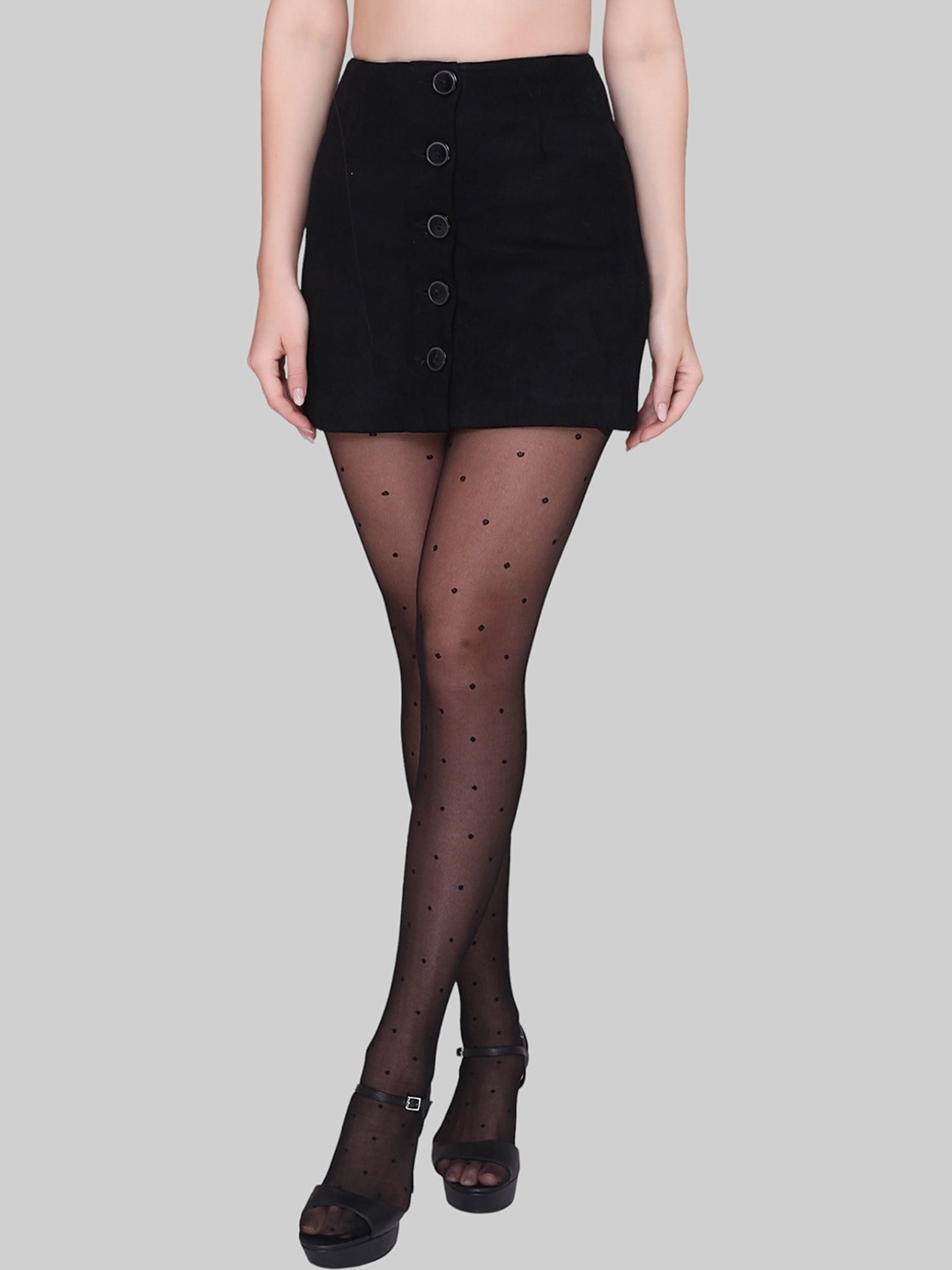 

PLUMBURY Polka Dots Printed Pantyhose Stockings, Black