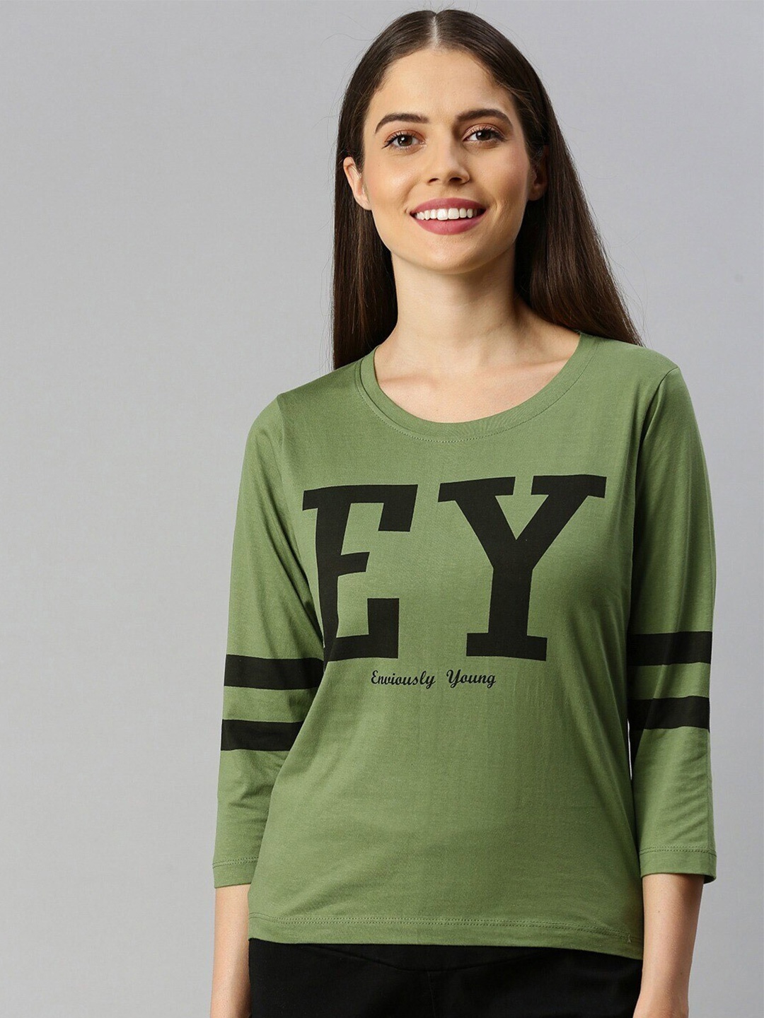 

Enviously Young Typography Printed Cotton Slim Fit T-shirt, Olive