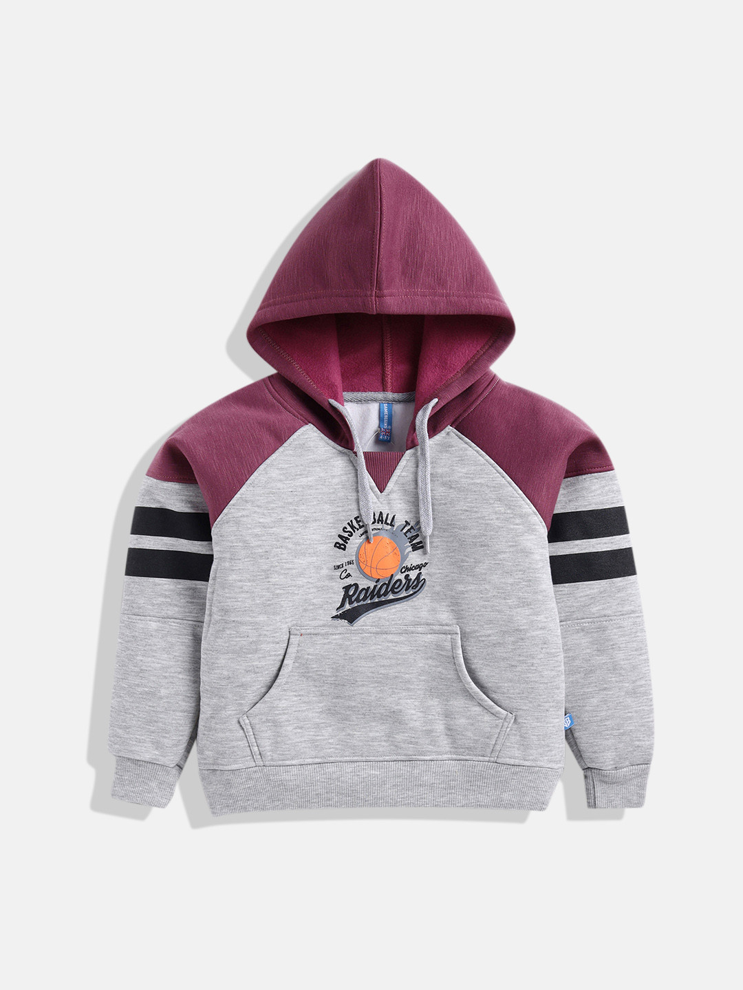 

GAME BEGINS Boys Colourblocked Hooded Sweatshirt, Grey