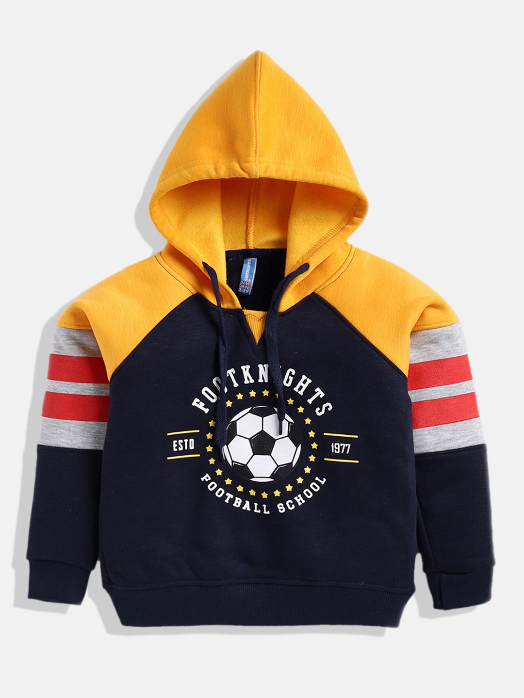 

GAME BEGINS Boys Colourblocked Hooded Sweatshirt, Navy blue