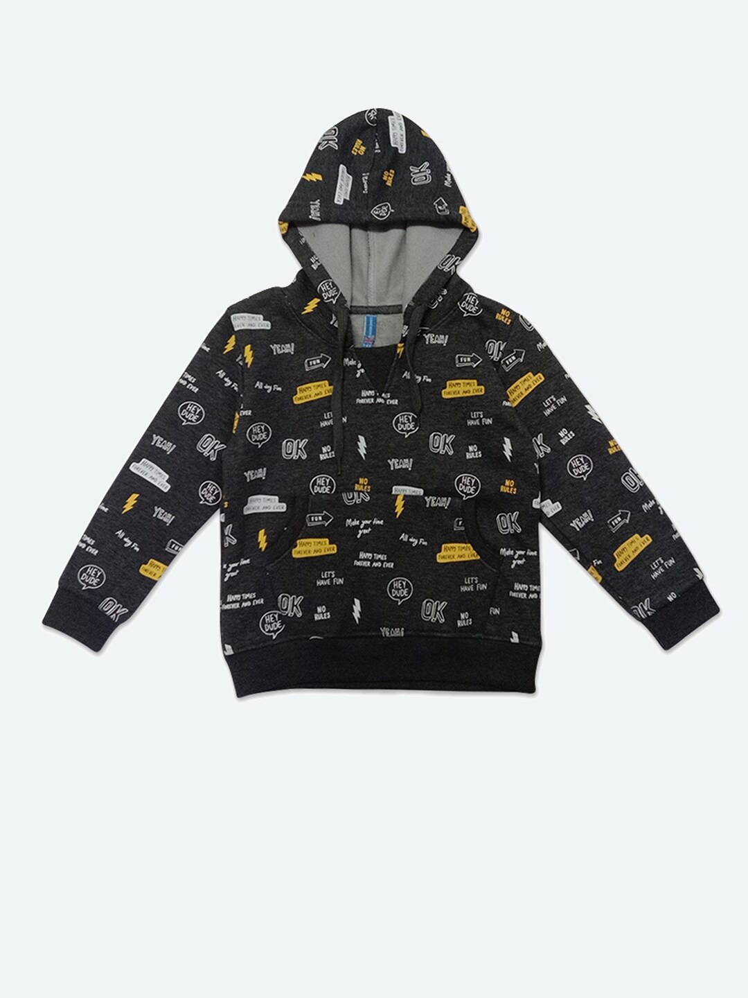 

GAME BEGINS Boys Typography Printed Hooded Pullover, Grey