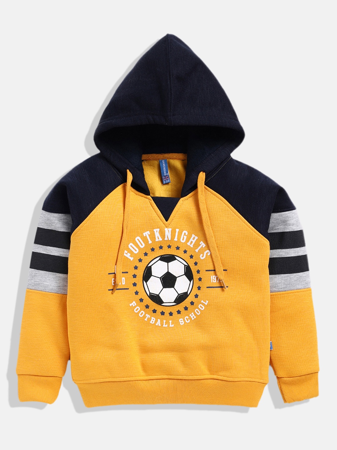 

GAME BEGINS Boys Colourblocked Hooded Pullover Sweatshirt, Mustard