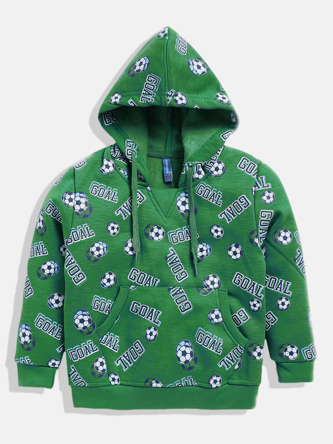 

GAME BEGINS Boys Typography Printed Hooded Pullover, Green