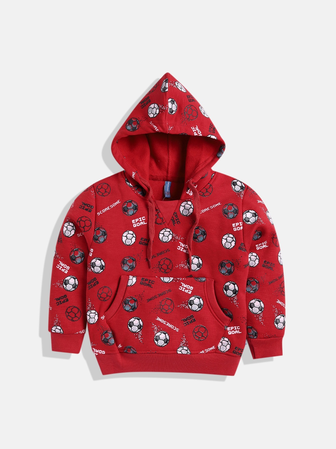 

GAME BEGINS Boys Typography Printed Hooded Pullover, Red