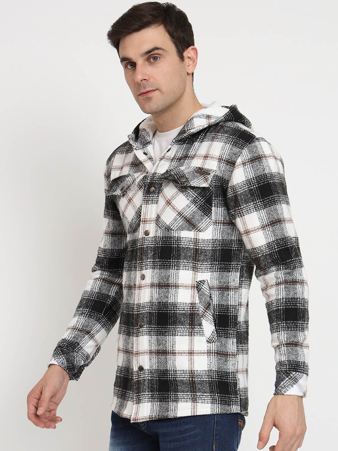 

NUEVOSDAMAS Checked Hooded Cotton Tailored Jacket, Black
