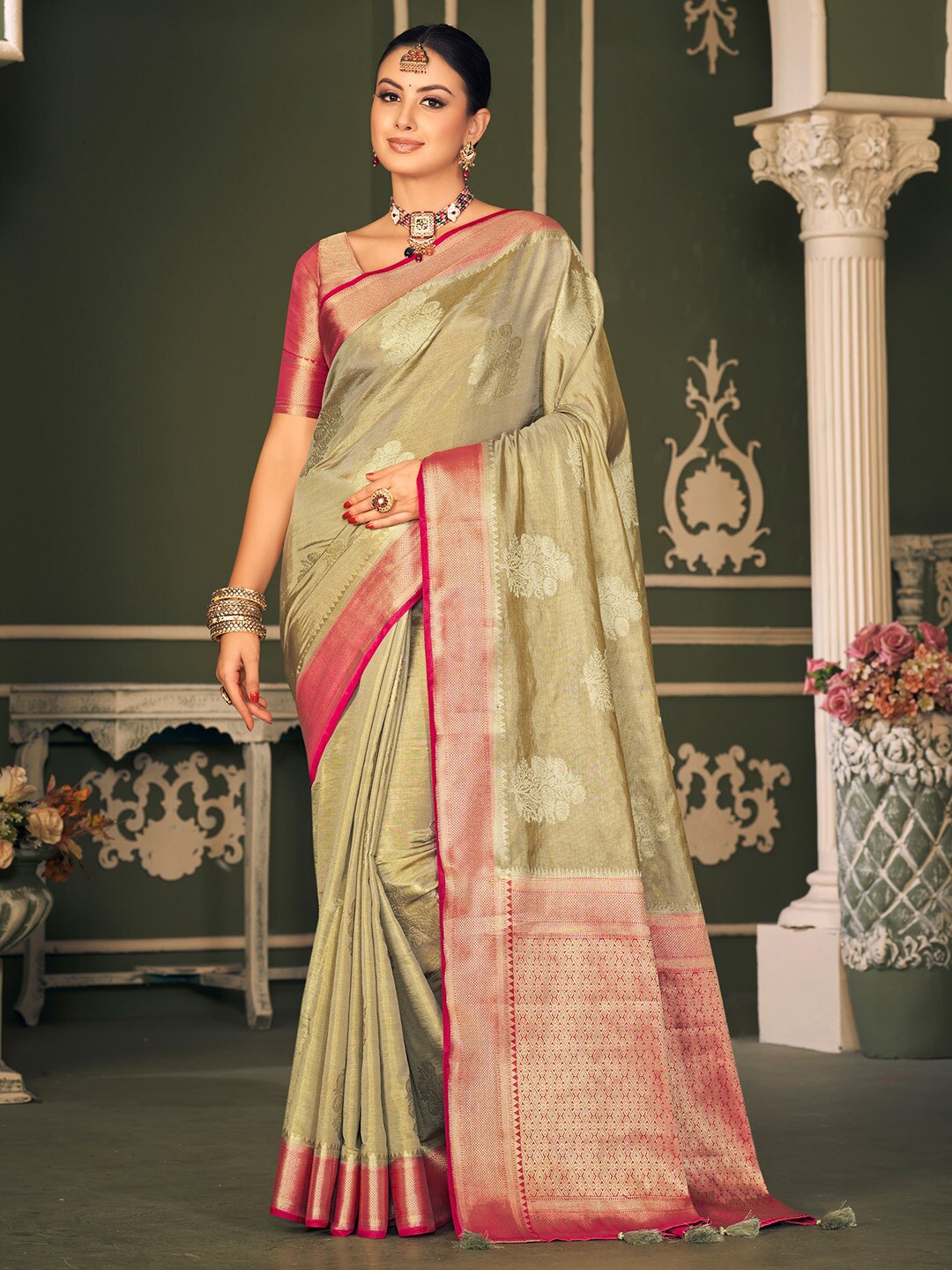 

Mitera Woven Design Zari Banarasi Saree, Beige