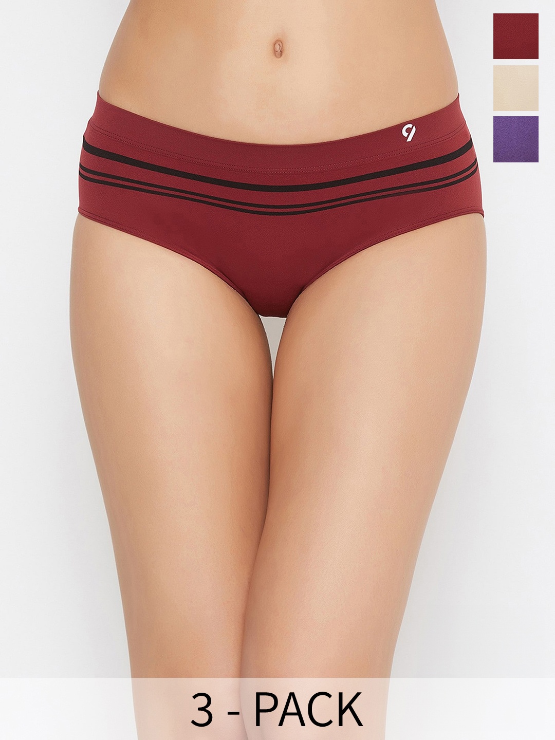 

C9 AIRWEAR Seamless Pack Of 3 Striped Mid-Rise Hipster Briefs, Maroon
