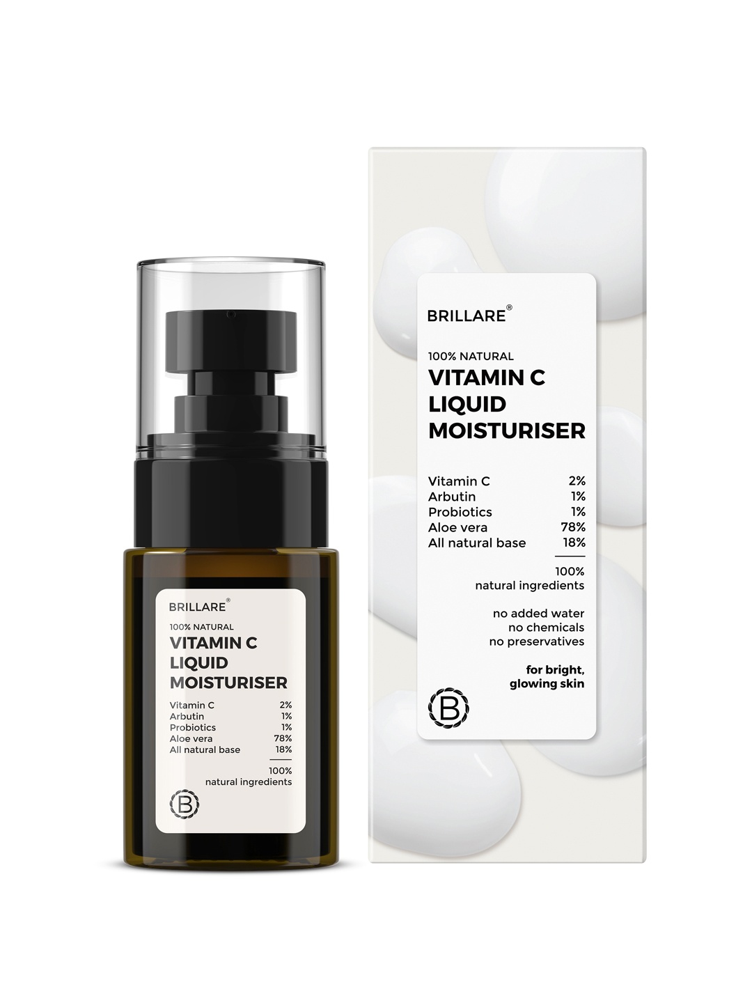 

BRILLARE Vitamin C Liquid Moisturiser with Aloevera & Arbutin - 30 ml, White