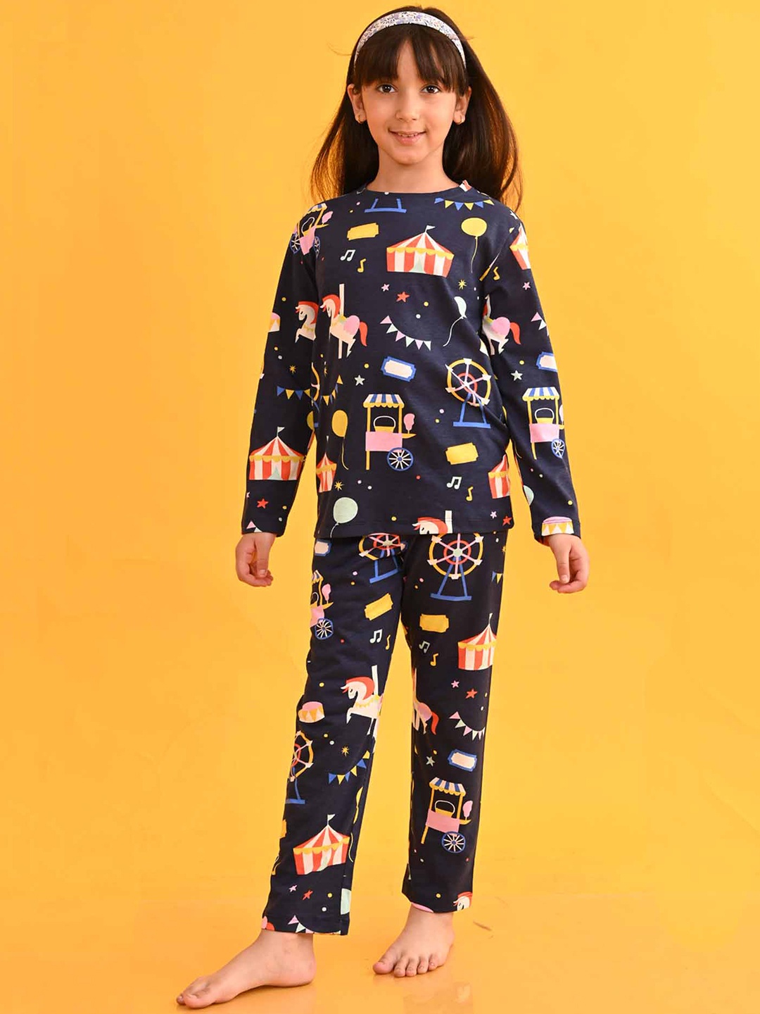 

Anthrilo Girls Conversational Printed Night suit, Blue