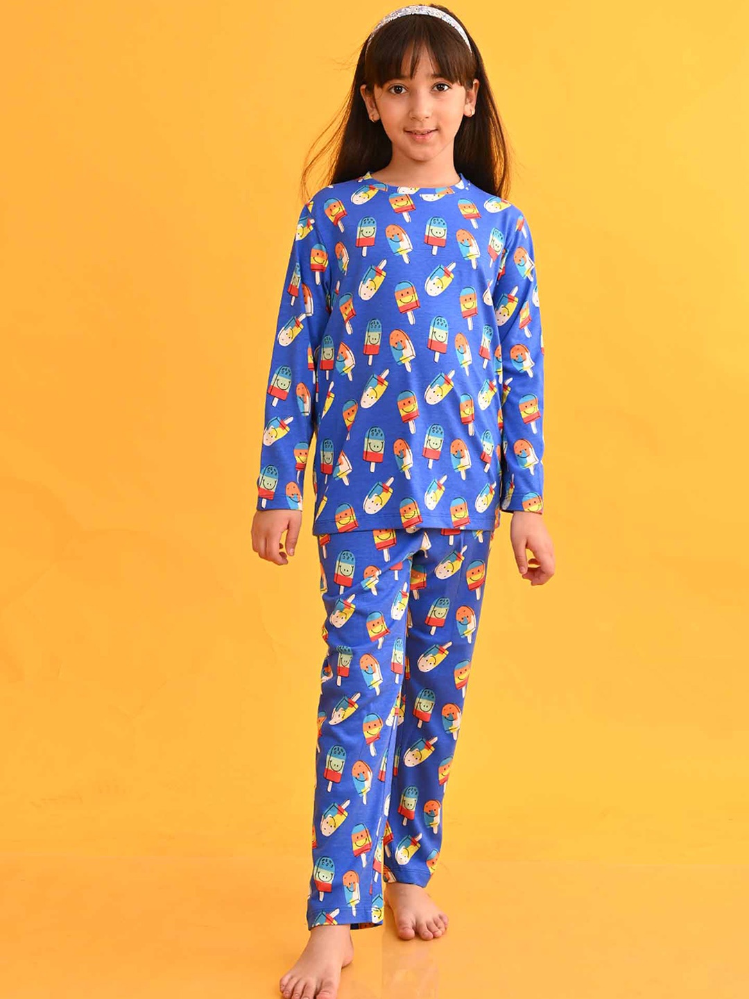

Anthrilo Girls Conversational Printed Night suit, Blue