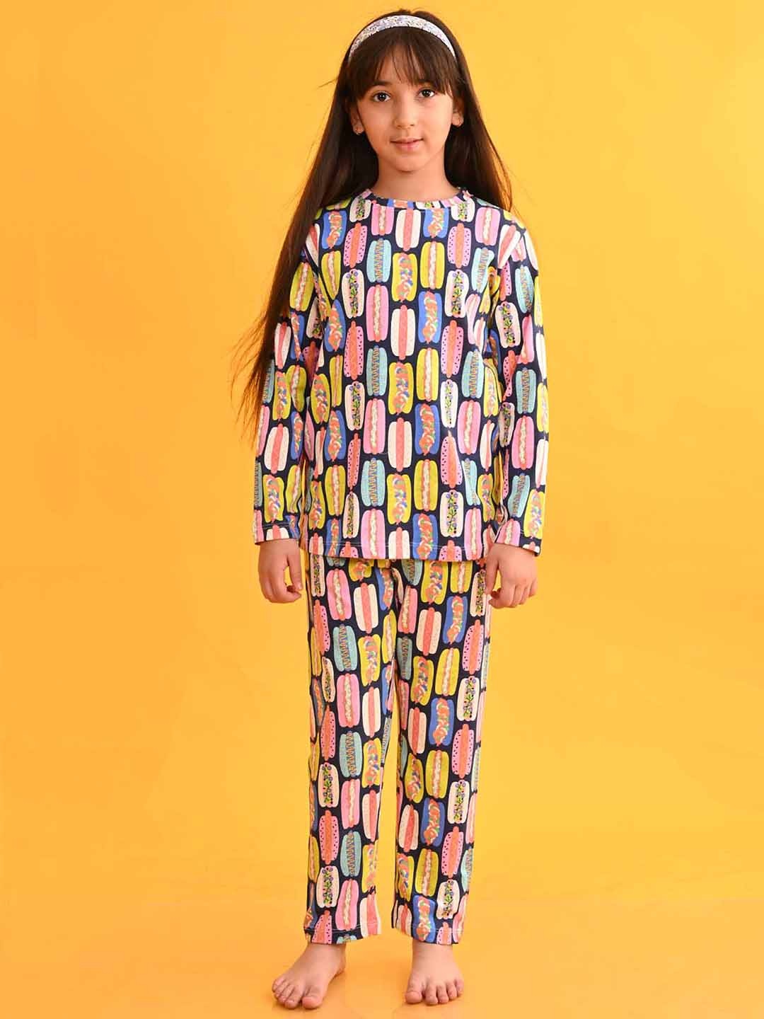 

Anthrilo Girls Geometric Printed Night suit, Blue