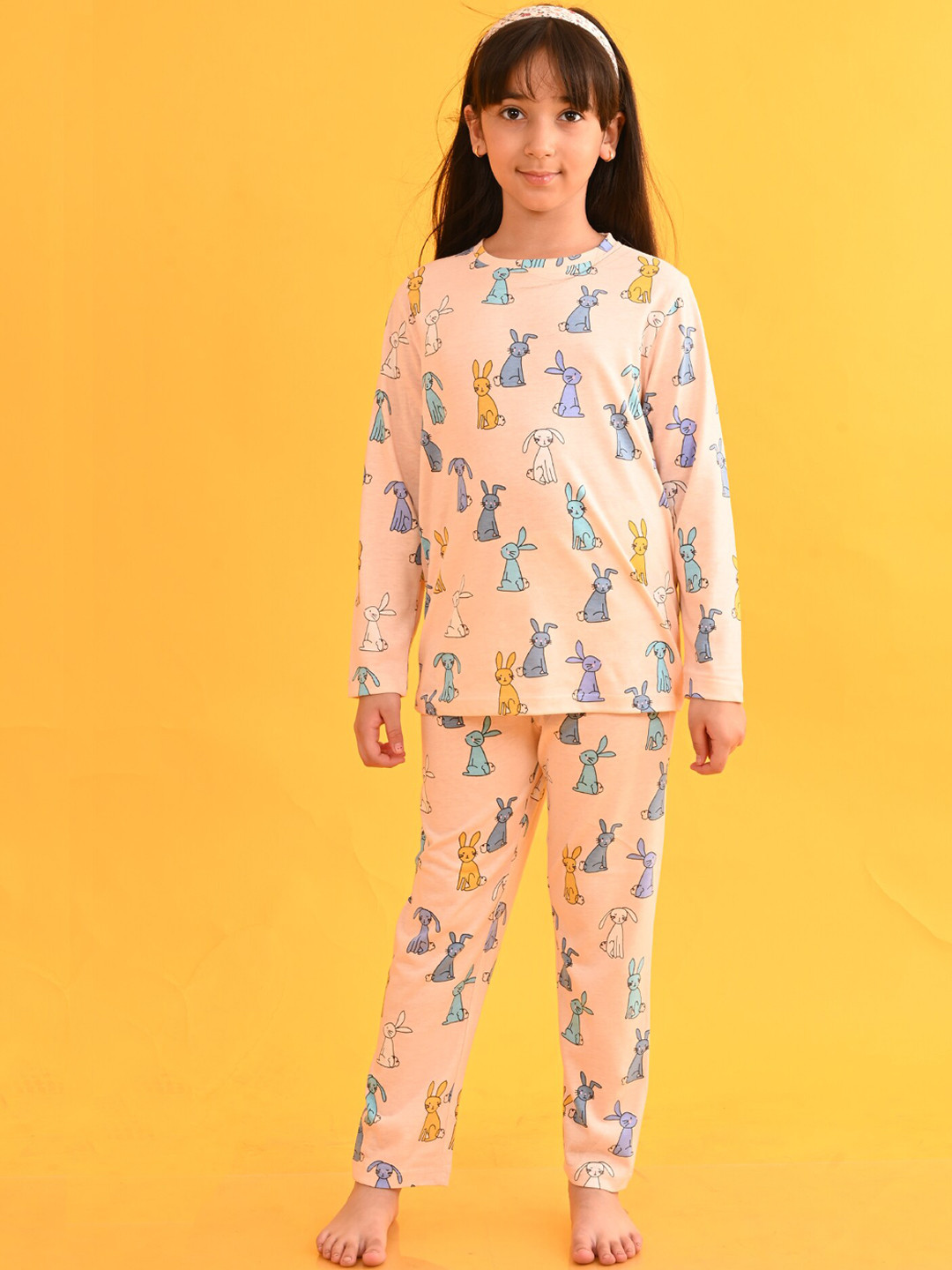 

Anthrilo Girls Conversational Printed Night suit, Peach
