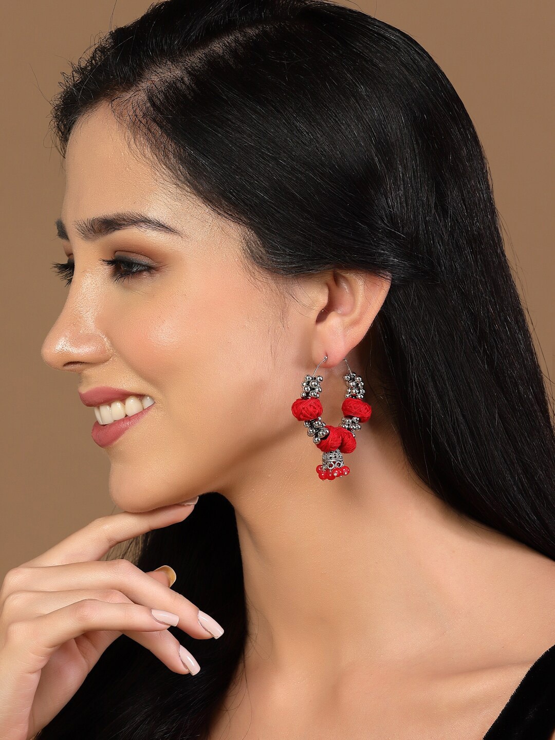 

PANASH Silver-Plated Beaded Circular Hoop Earrings
