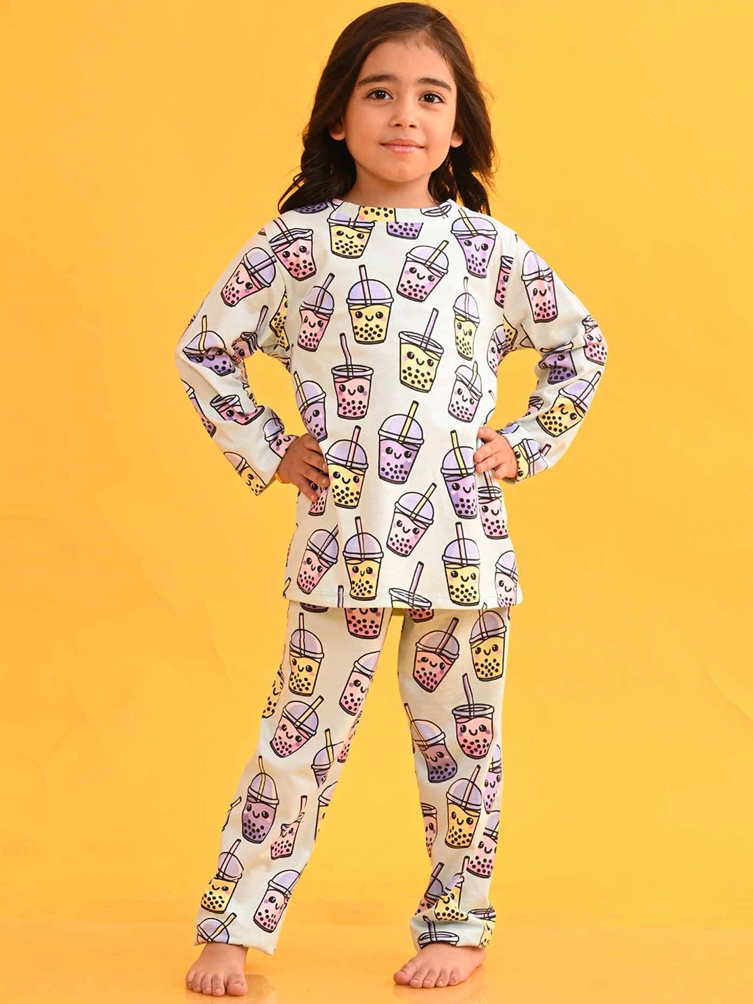 

Anthrilo Girls Conversational Printed Night suit, Sea green