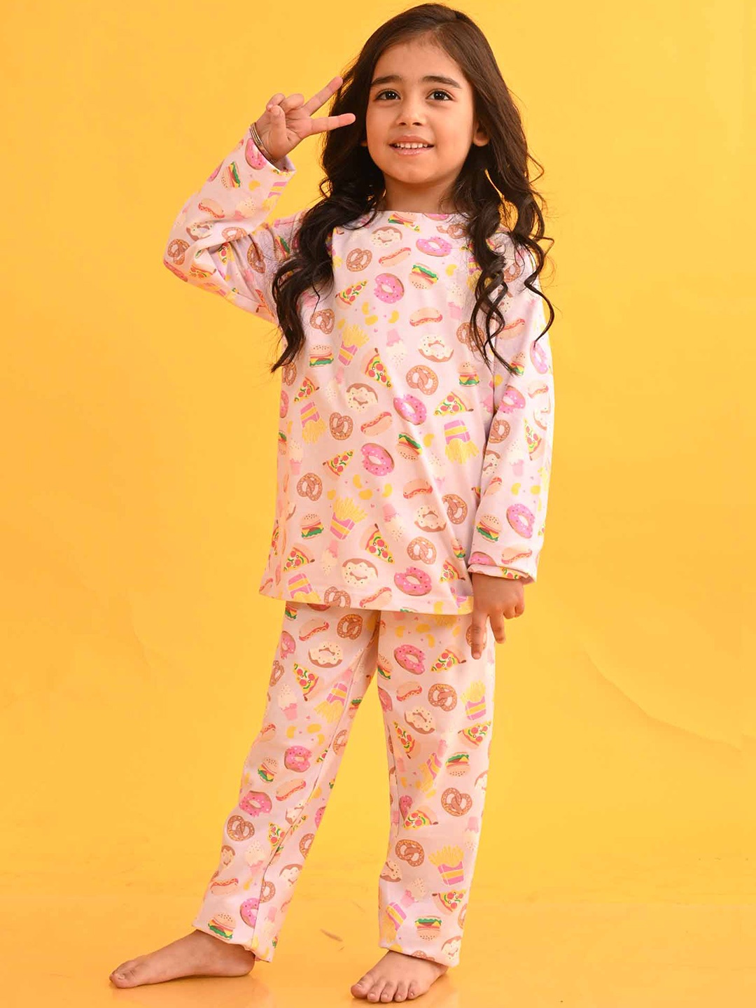 

Anthrilo Girls Conversational Printed Night suit, Pink