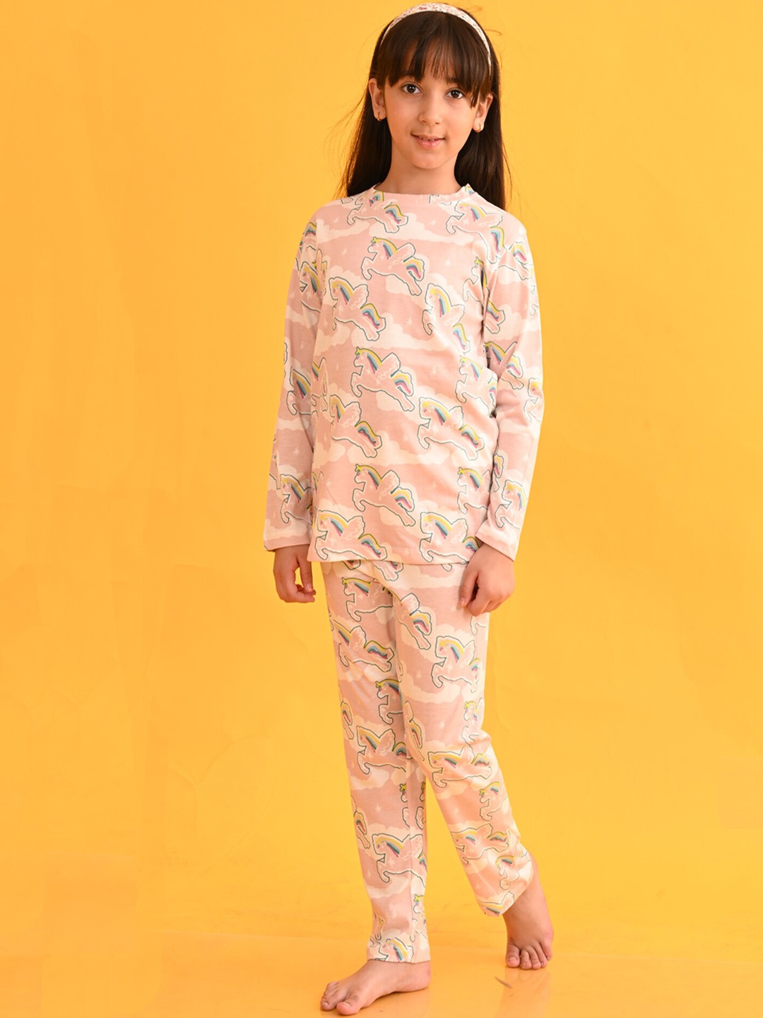 

Anthrilo Girls Graphic Printed Round Neck T-Shirt & Pyjama, Pink