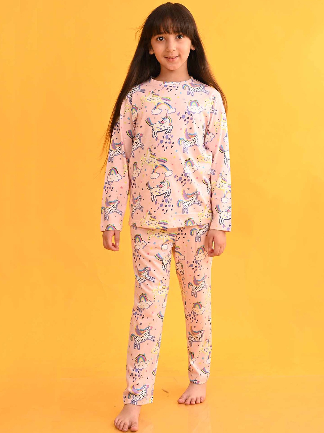 

Anthrilo Girls Conversational Printed Night suit, Pink