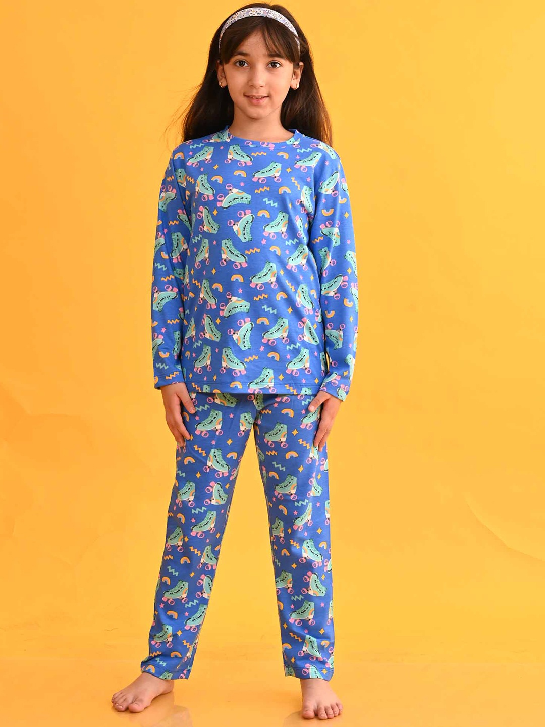 

Anthrilo Girls Conversational Printed Night suit, Blue