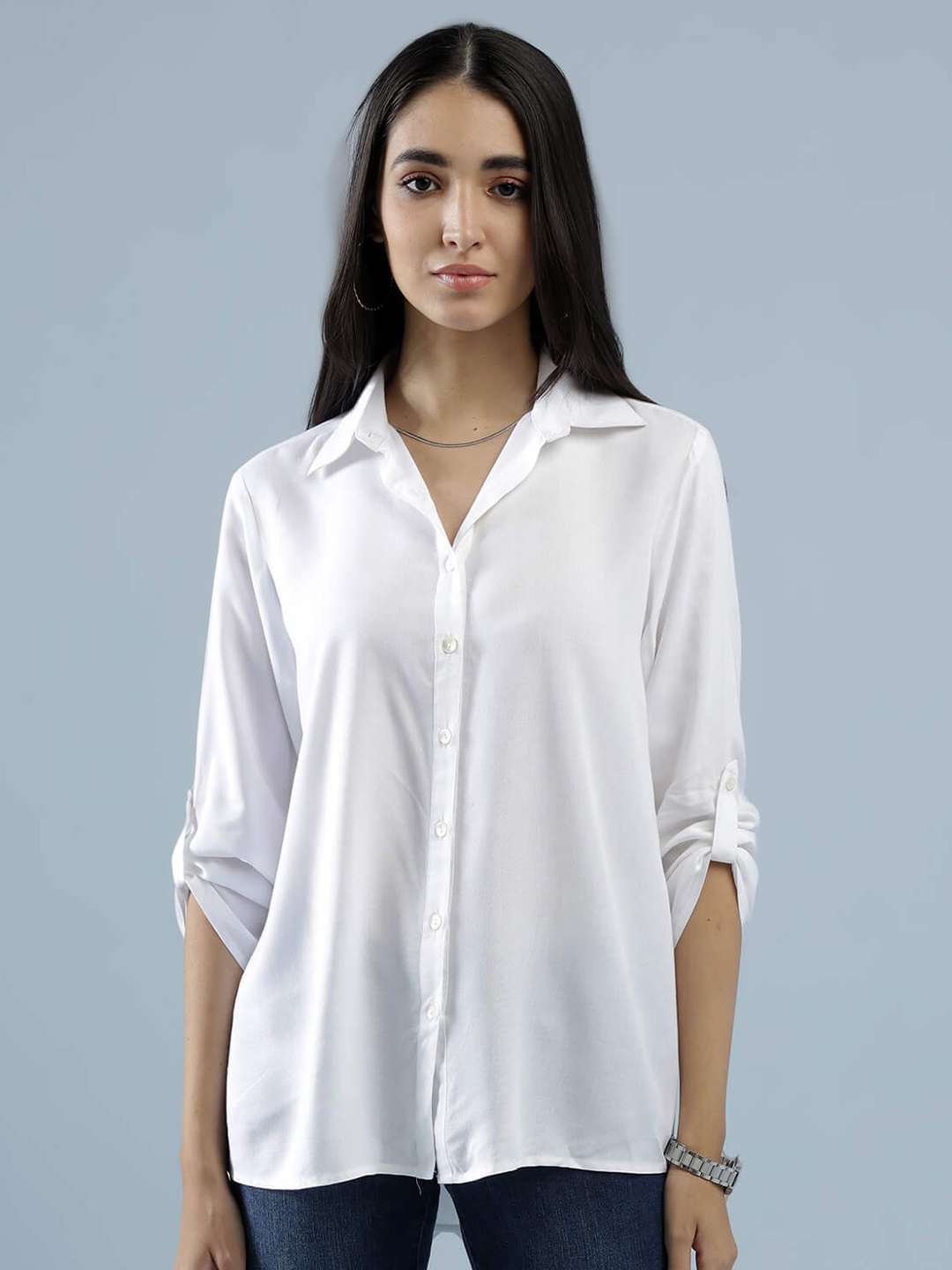 

IDK Roll-Up Sleeves Casual shirt, White