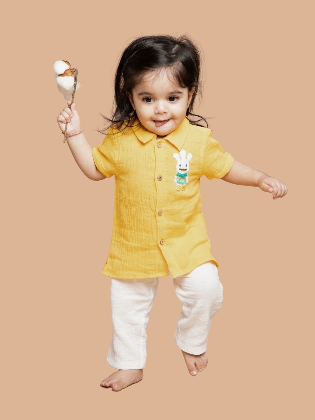 

Greendeer Kids Embroidered Pure Cotton Shirt with Pyjamas, Yellow