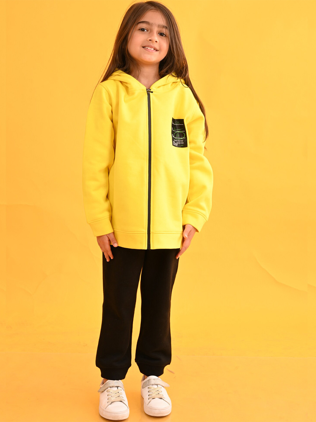 

Anthrilo Girls Hooded Neck Long Sleeve T-shirt With Trouser, Yellow