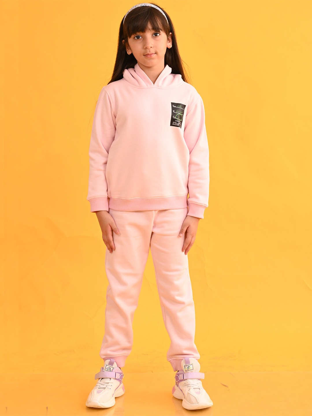 

Anthrilo Girls Printed Hooded T-shirt with Trousers, Pink