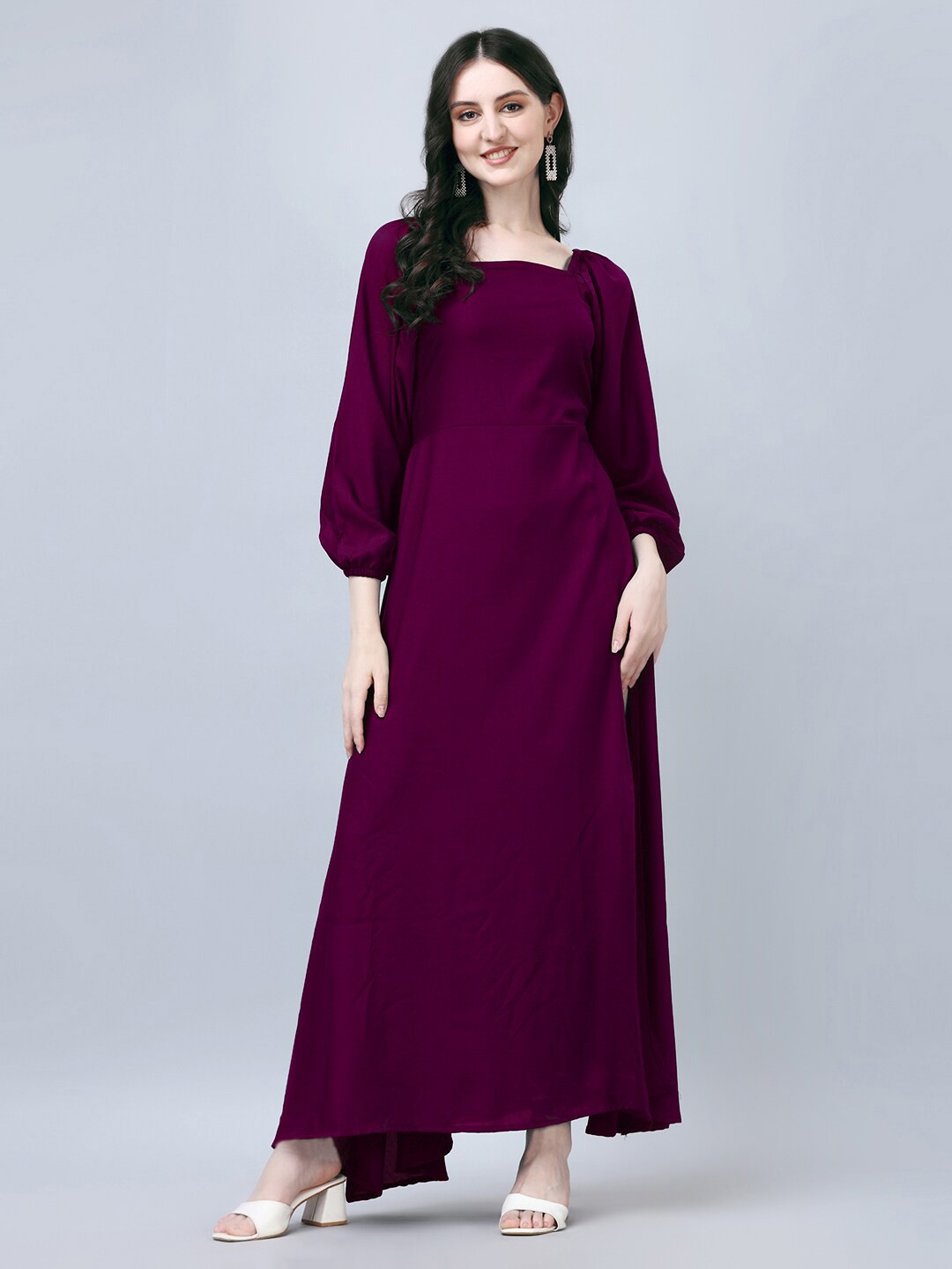 

Femvy Square Neck Puff Sleeves Maxi Dress, Magenta