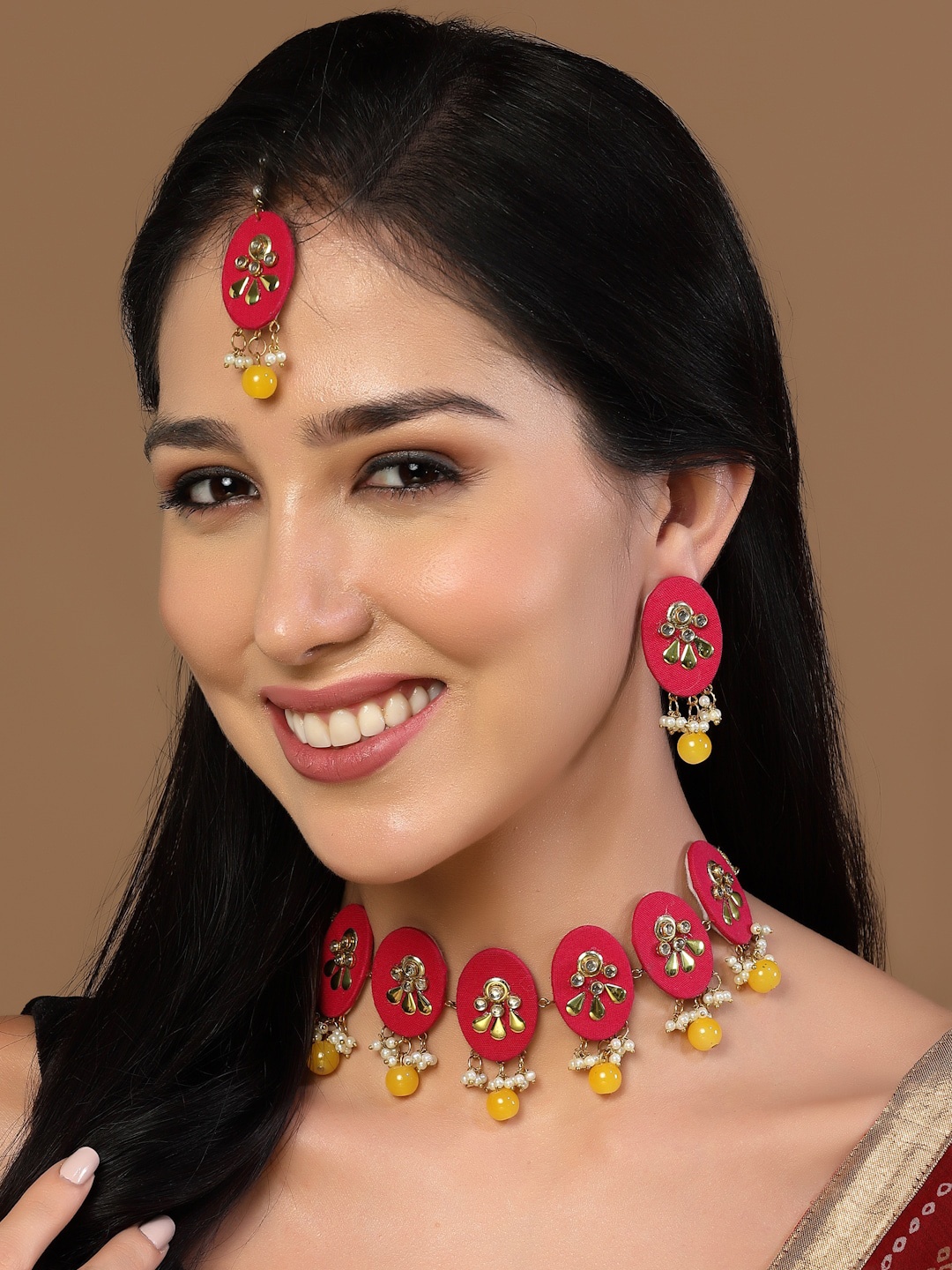 

PANASH Gold-Plated Stone-Studded Jewellery Set