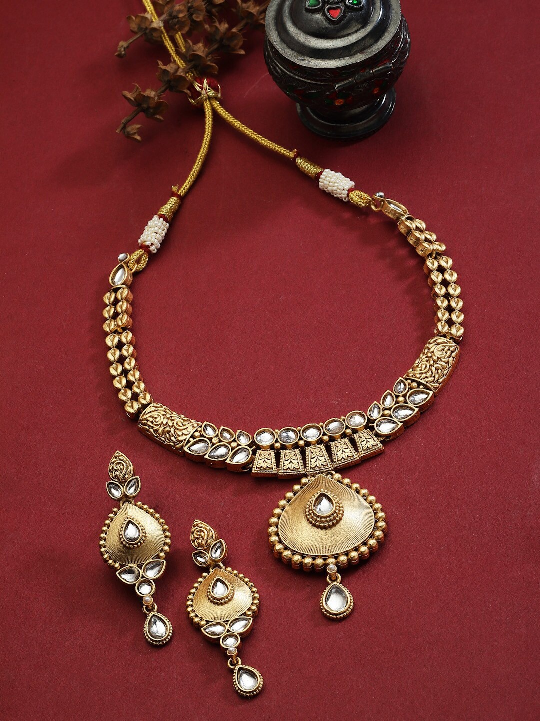 

PANASH Gold-Plated Stone-Studded Jewellery Set