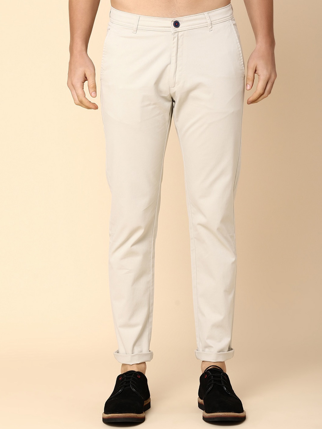 

V-Mart Men Slim Fit Mid-Rise Cotton Trouser, Cream