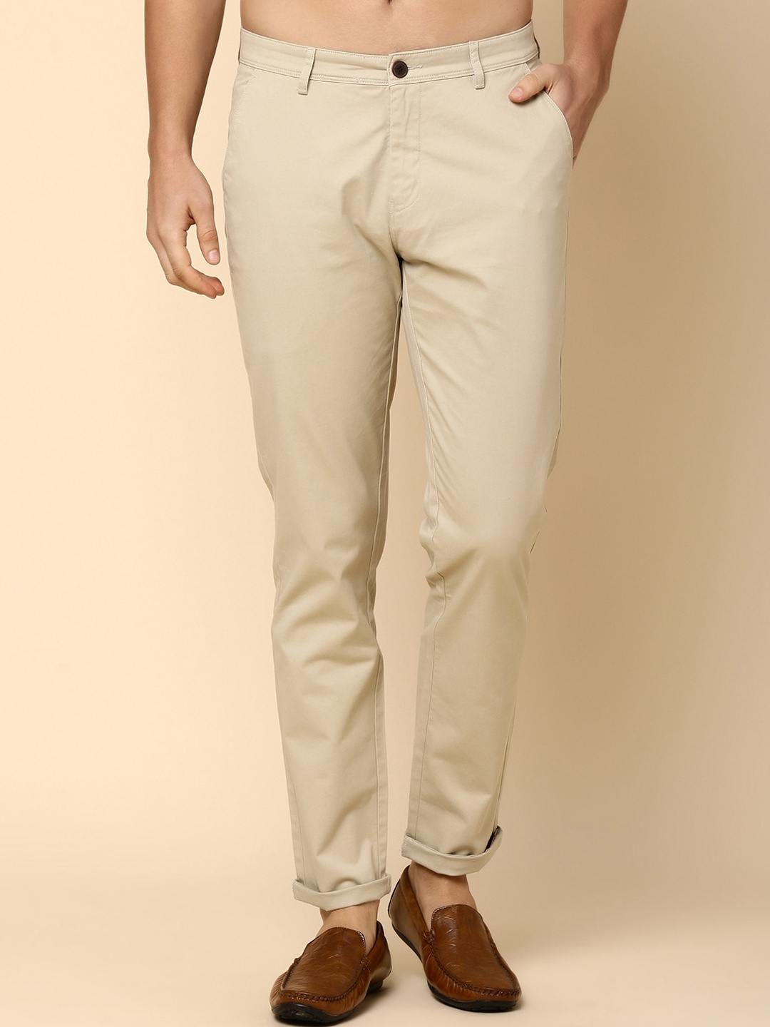 

V-Mart Men Slim Fit Mid-Rise Cotton Trouser, Beige