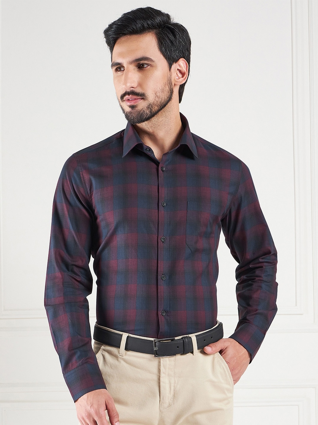 

LOUIS STITCH Tartan Checks Comfort Cotton Formal Shirt, Navy blue